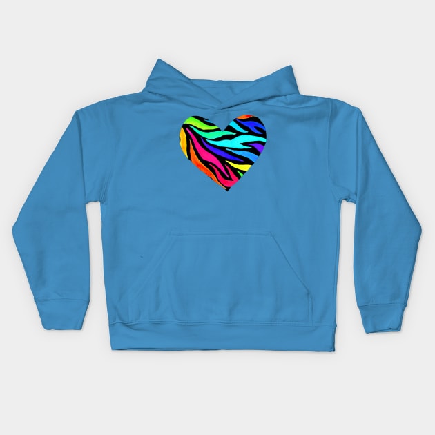 Rainbow Zebra Print Heart Kids Hoodie by KelseyLovelle